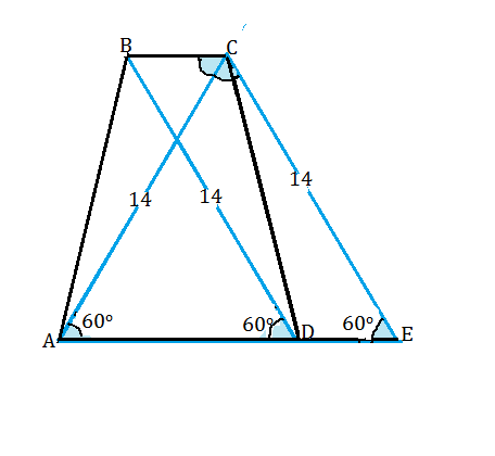 Трапеция 60 градусов. Диагональ равнобокой трапеции равна 14. Диагональ равна 14 см равнобокой трапеции. Трапеция с углом 60 градусов. Трапеции с углом 60.