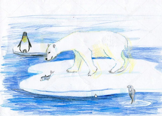 Как нарисовать белого медведя на льдине в Арктике поэтапно детям 5-9 лет