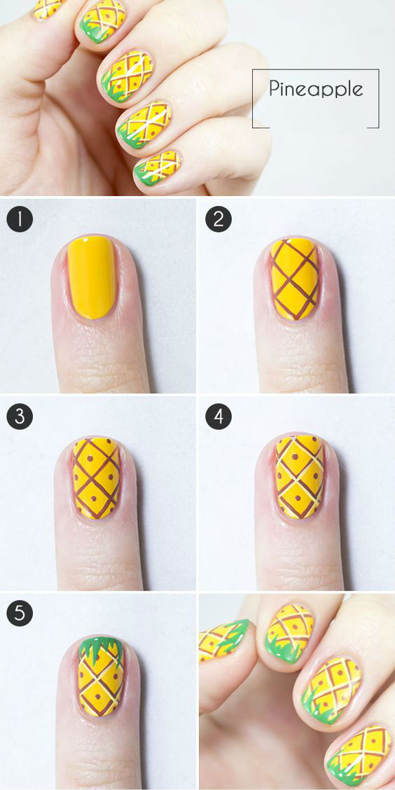 рисунок с ананасом на ногтях