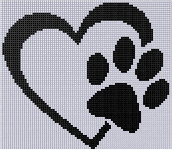 отпечаток собачьего следа и сердце вышивка крестиком схема