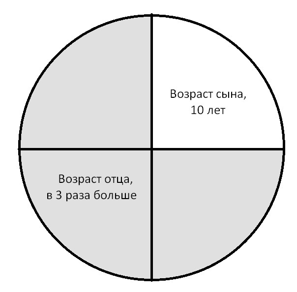 Возраст отца. Задачи родителей Возраст ребенка. Изобразите с помощью круговых диаграмм отец сын внук. Сыну 10 лет он в 3 раза моложе отца сколько лет отцу ответ диаграмма.