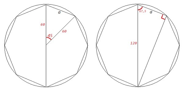 Угол восьмиугольника вписанного в окружность. Окружность вписанная в 8 гранник. Восьмигранник углы градусы. Угол 8 гранника. Восьмиугольник углы градусы.
