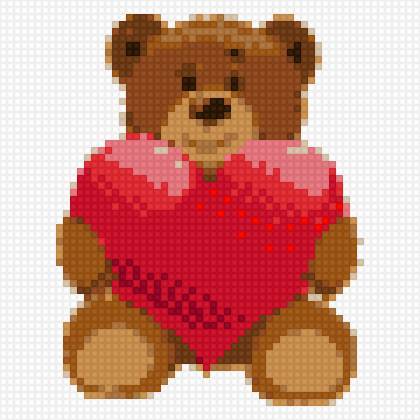 как вышить медвежонка с сердцем, вышивка к 14 февраля, схемы вышивок ко Дню Влюбленных