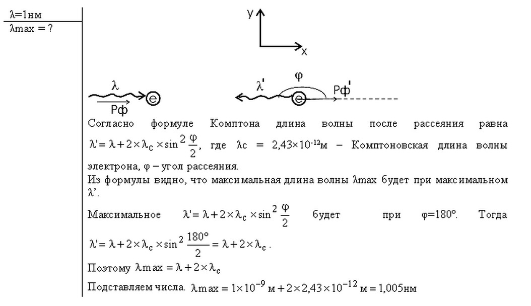 Сколько фотонов в электроне. Длина волны рентгеновского излучения. Формула Комптона для рассеяния излучения. Максимальная длина волны в рассеянном пучке.