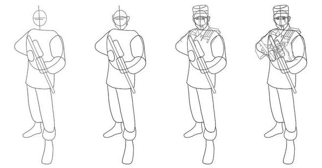 как рисовать военного с оружием