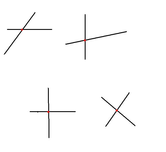 В клетчатой тетради нарисованы 4 пересекающиеся прямые так как видно на рисунке не используя