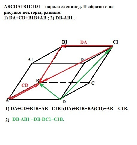 Abcda1b1c1d1 параллелепипед изобразите на рисунке векторы равные b1c1 ab cc1 b1a1 dc cb1