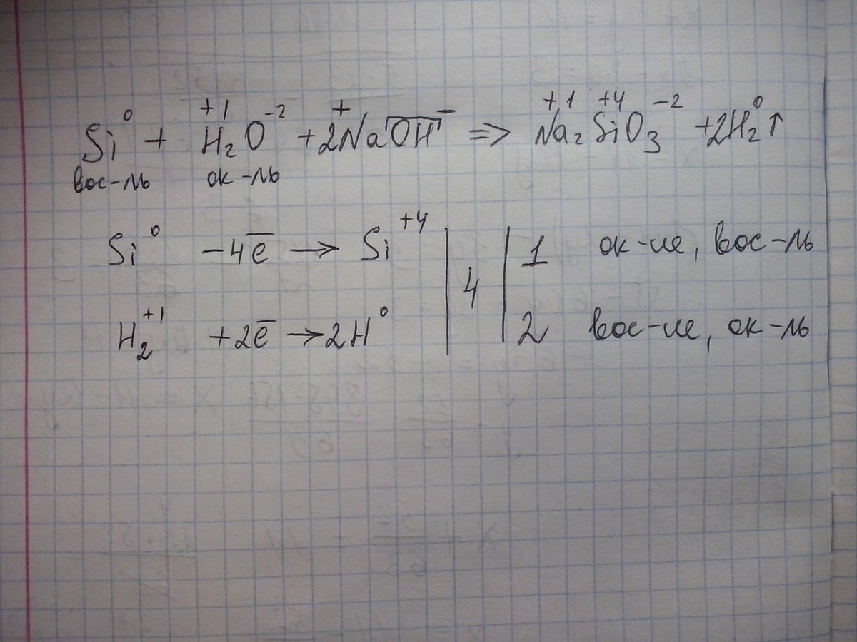 е функции окислителей и восстановителей:Si + H2O + NaOH ?→ Na2SiO3 + H2...