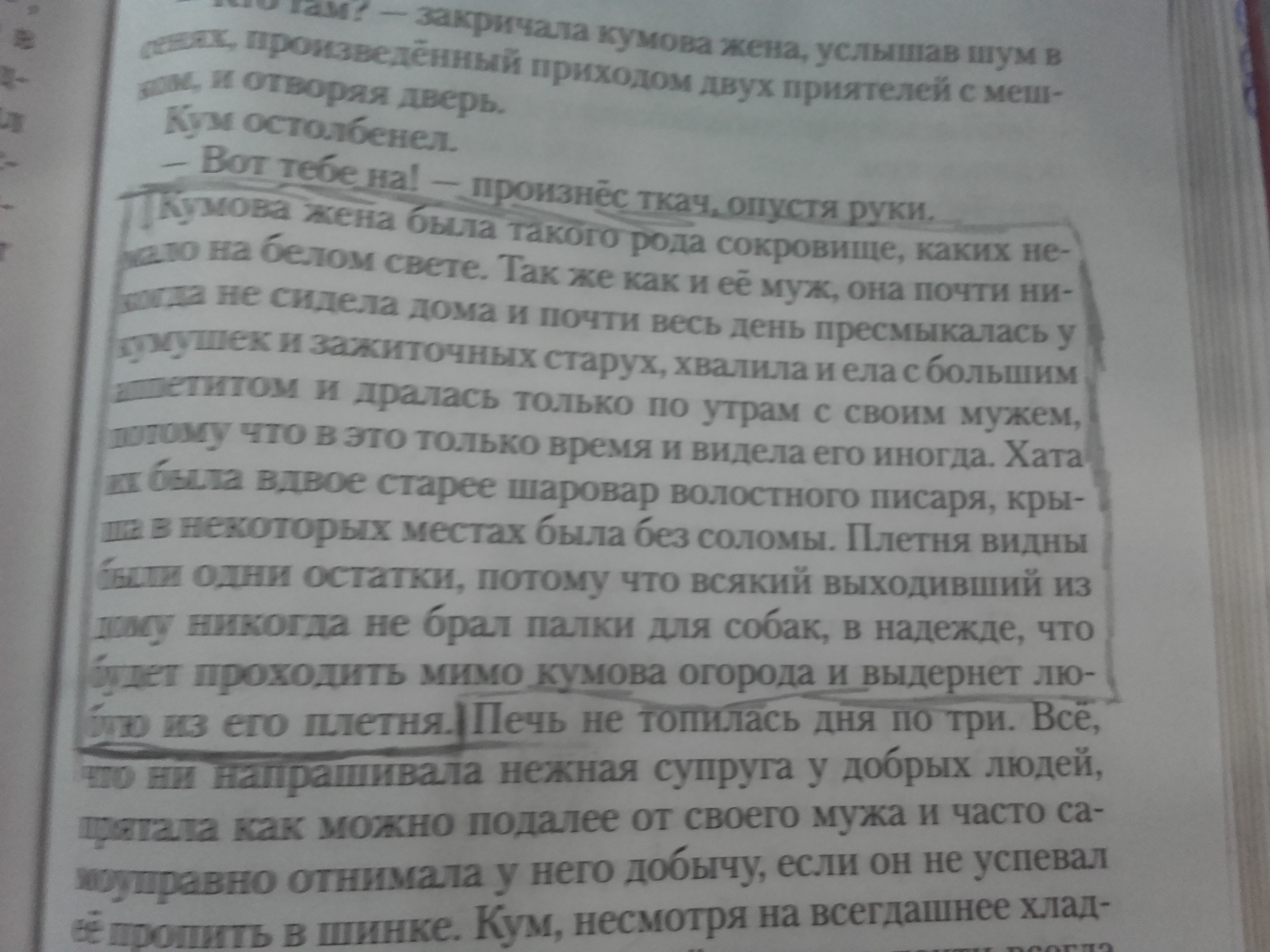 Фрагмент найти слово. Отрывок от слов Кумова жена была такого рода сокровища.