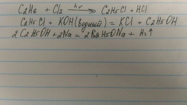 Составьте уравнения реакций по приведенной ниже схеме c2h6 c2h5cl c2h5oh ch3coh ch3cooh