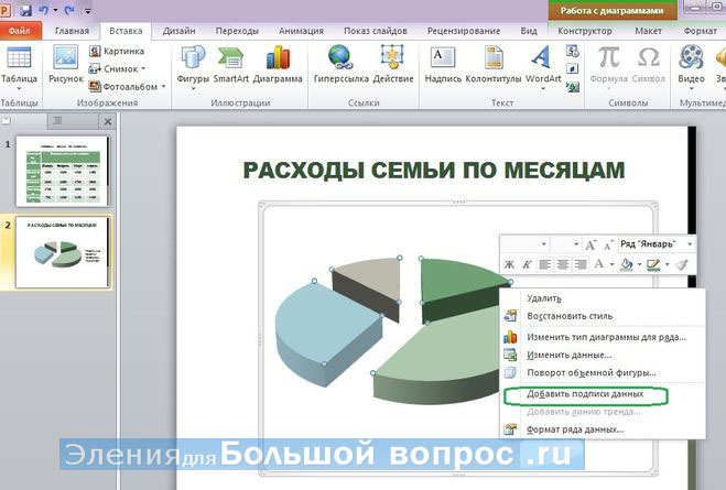 Круговая диаграмма в Powerpoint - как сделать?