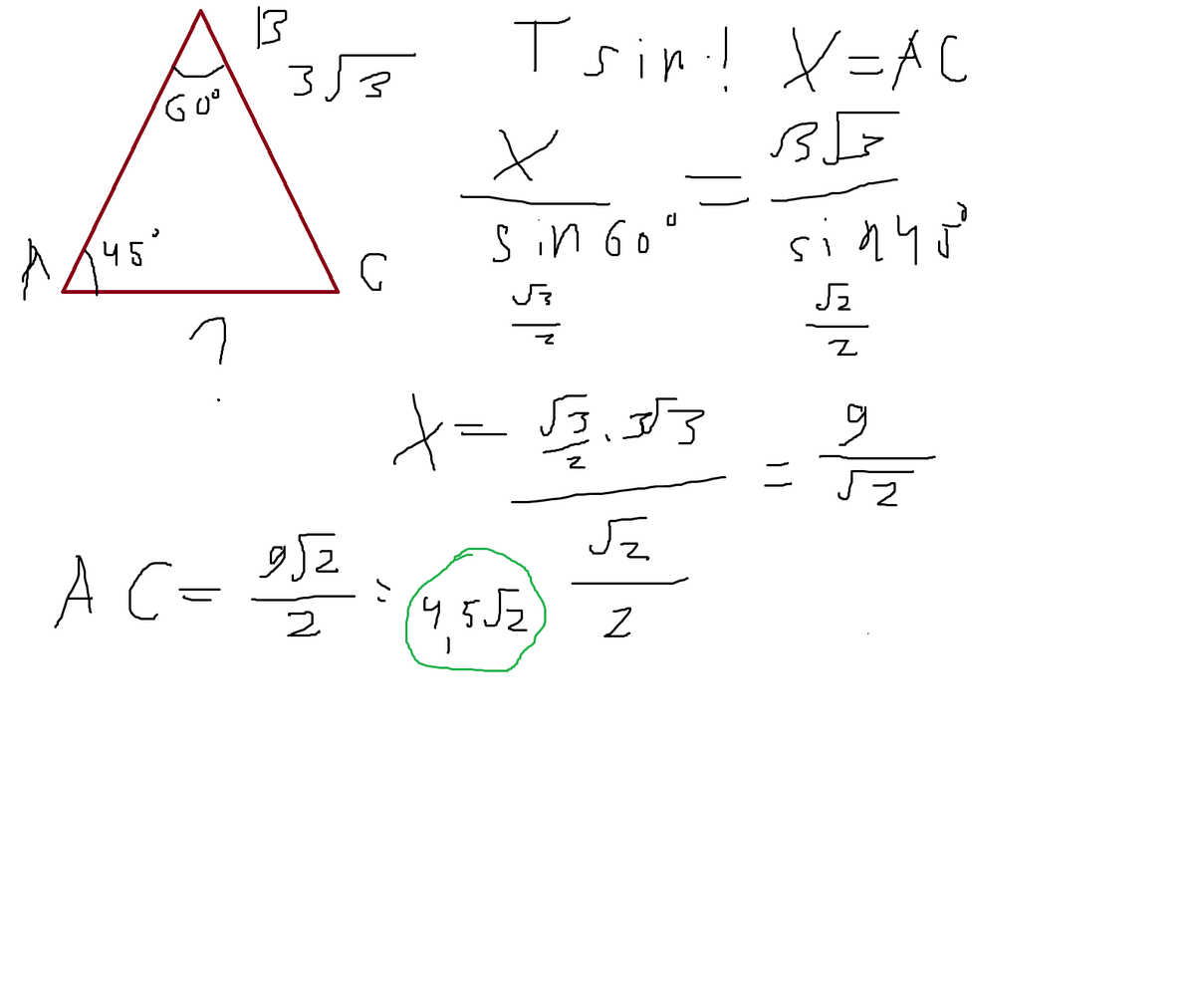 В треугольнике abc угол a равен 45. В треугольнике АВС угол с равен 45 градусов. В треугольнике АВС угол а равен 45 угол в равен 60 вс. В треугольнике АВС угол а равен 45 угол. В треугольнике АВС угол а 45 угол и 60 вс 4 корней из 6.