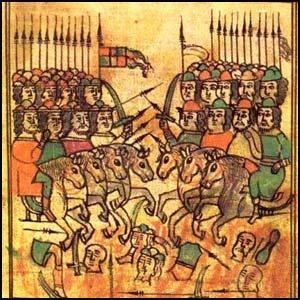 Вот картина нарисованная в 15 веке русским художниками изображающая бой между москалями(воинами Руси)и татаро-монгольским игом.