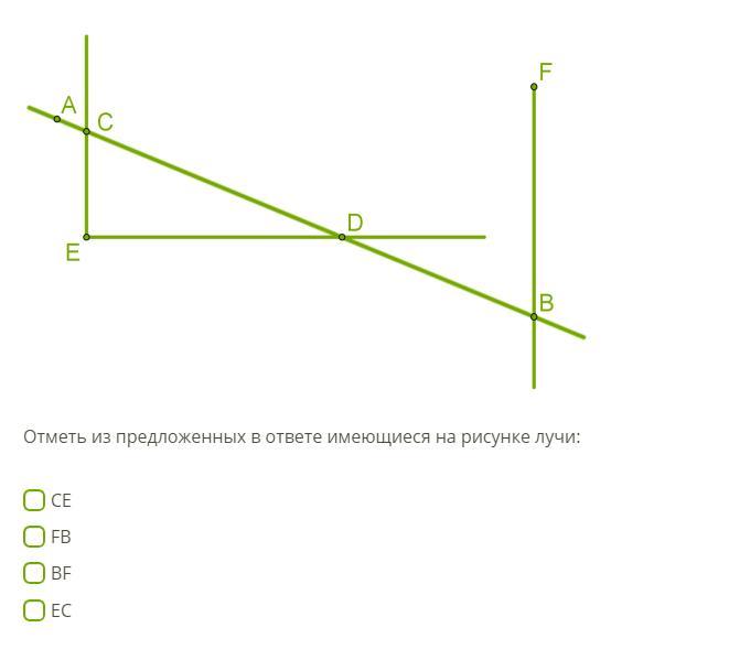 Отметь из предложенных в ответе имеющиеся на рисунке лучи