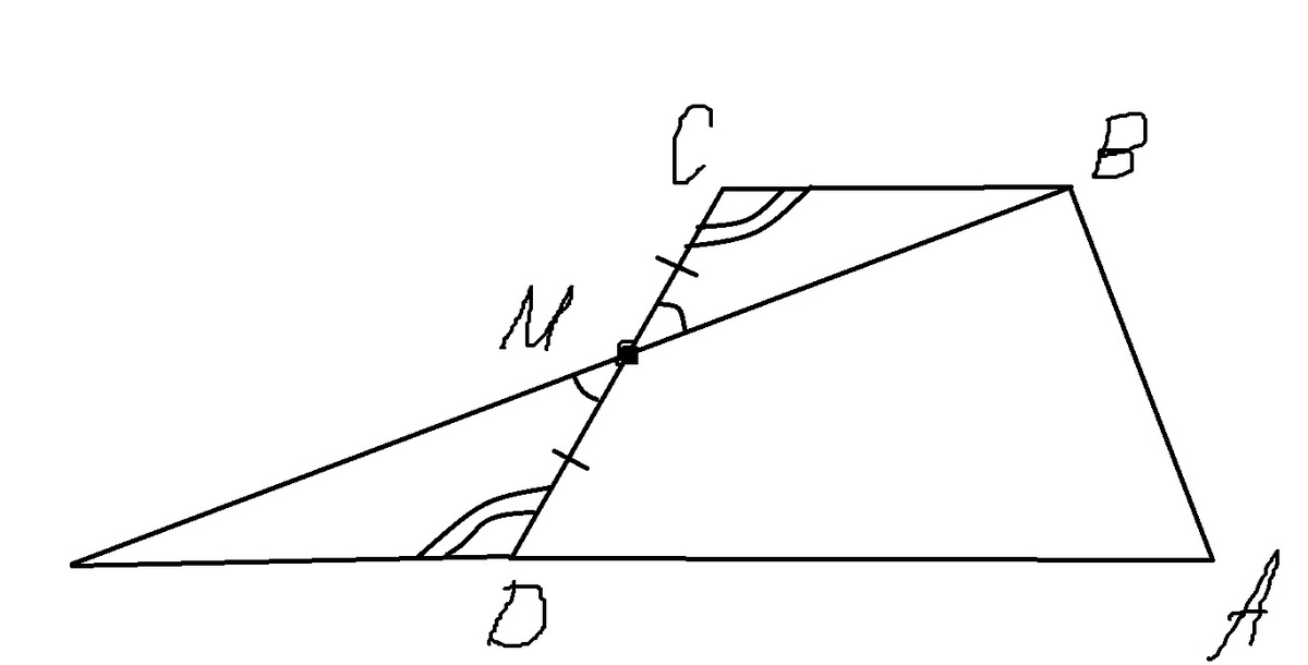 На рисунке точка м является серединой отрезка ас и вд докажите