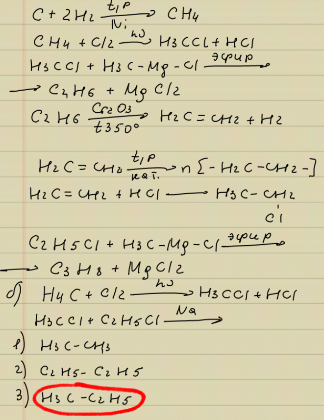 Осуществите превращения по схеме назовите продукты c ch4 ch3cl c2h6 co2