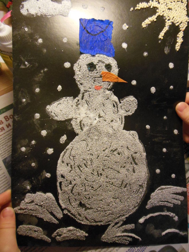 поделка снеговик из крупы, поделка снеговик, новогодняя поделка. поделки с детьми к Новому году