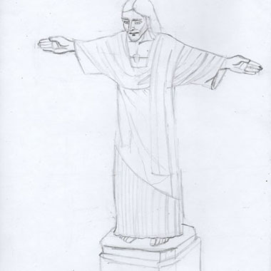 Рисунок поэтапно с Иисусом Христом - статуей Христа Спасителя