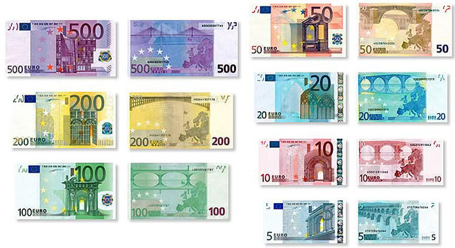 дизайн банкнот евро, архитектурные объекты на евро