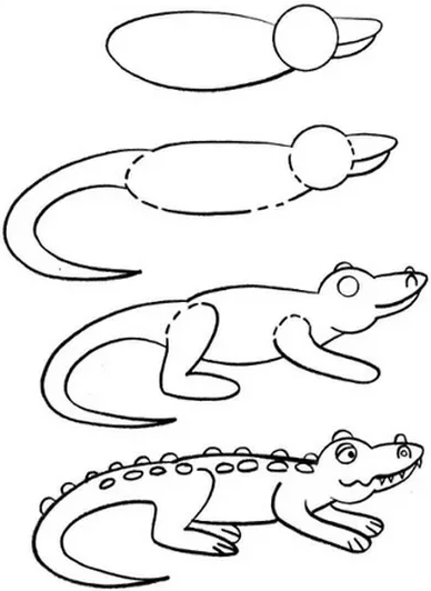 рисунок крокодила карандашом поэтапно