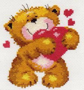 как вышить медвежонка с сердцем, вышивка к 14 февраля, схемы вышивок ко Дню Влюбленных