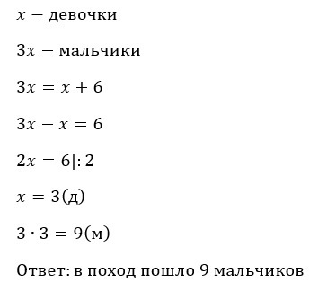 Поход ответы. Краткая запись в поход пошли 24 мальчика. Задача, в поход пошли 24 мальчика,а девочек в 3 раза меньше. В поход пошли 4 девочки а мальчиков в 2 раза больше. В поход пошли шесть мальчиков ответ.