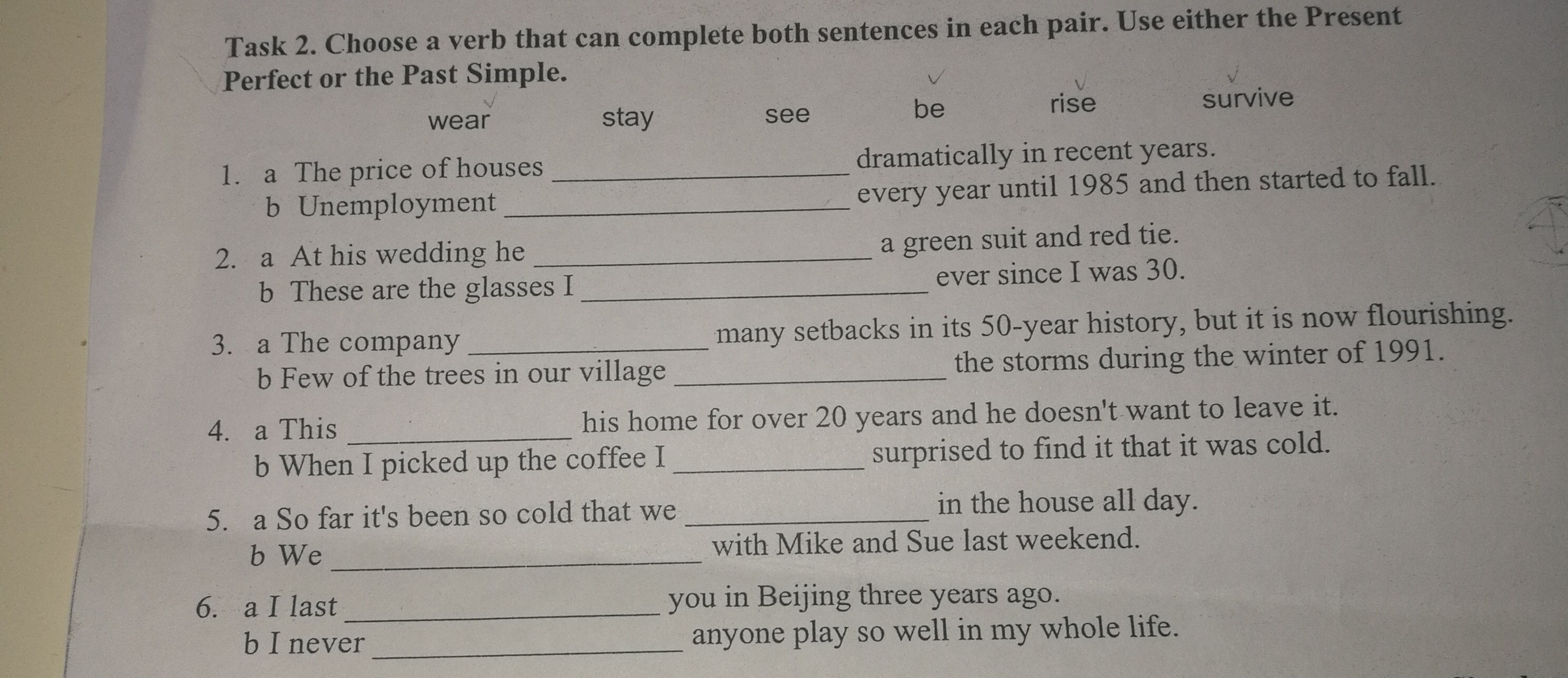 Read these sentences and choose the