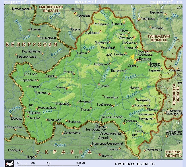 Карта грибных мест Брянской области