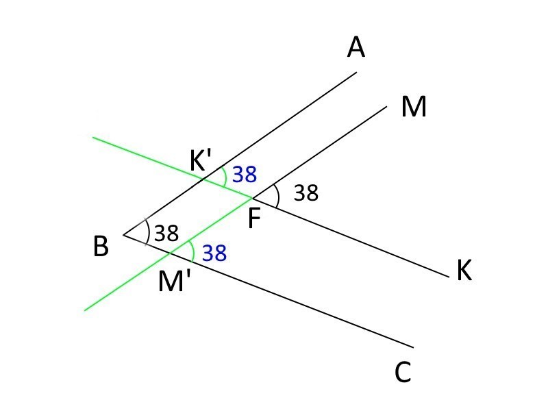 Равен 38. Точка f внутри угла. Угол 38 градусов. Отметить точку внутри угла. Внутри неразвернутого угла АБС проведены параллельные лучи.