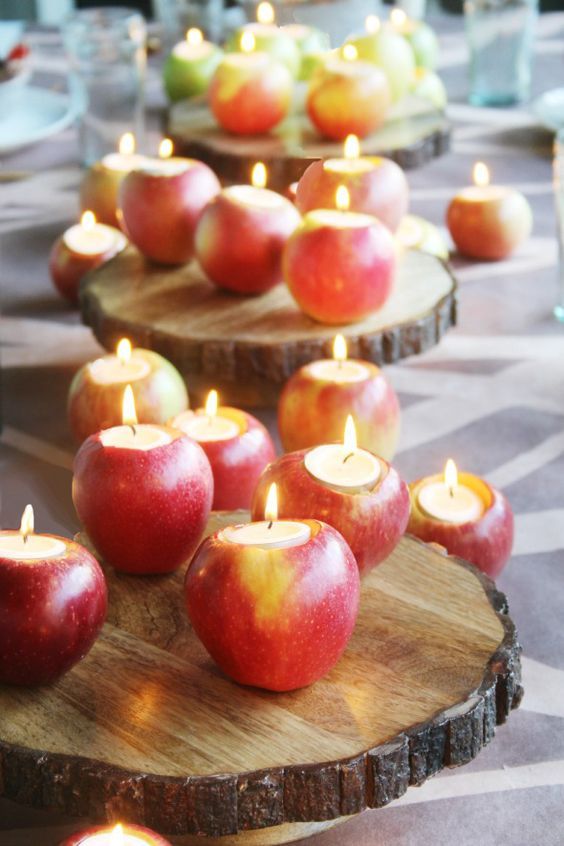 свечи в интерьере на Новый год своими руками в яблоках