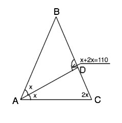На рисунке вс аd. Равнобедренный треугольник АВС С биссектрисы ad. Угол АДБ равен 110 градусов. Угол АДБ 110 градусов. Коники ABC С основанием AC проведена биссектриса ad.