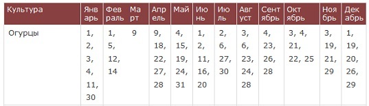посадка огурцов в 2017 году по лунному календарю