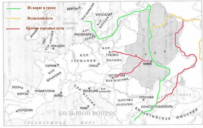 Важнейшие торговые пути древней Руси 9-12 века. Путь из Варяг в греки на карте древней Руси и России.