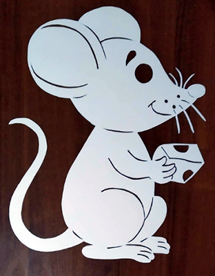 ажурная мышь вырезание из бумаги на Новый год 2020