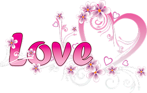 надпись "Love", контурное сердце и цветочки картинки с прозрачным фоном