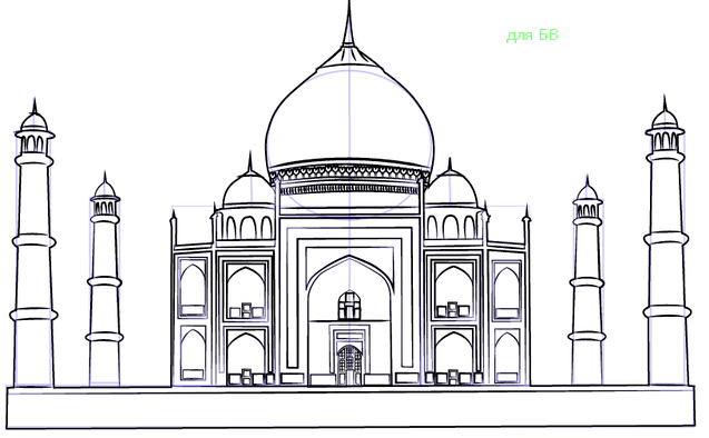 как нарисовать мечеть карандашом поэтапно