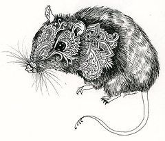 Изображения с мышами в технике зентангл для Нового года 2020
