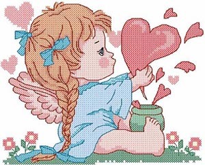 ангел с сердцем вышивка на день Святого Валентина