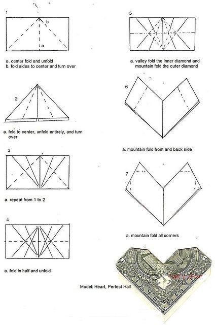 сердце-оригами из денег