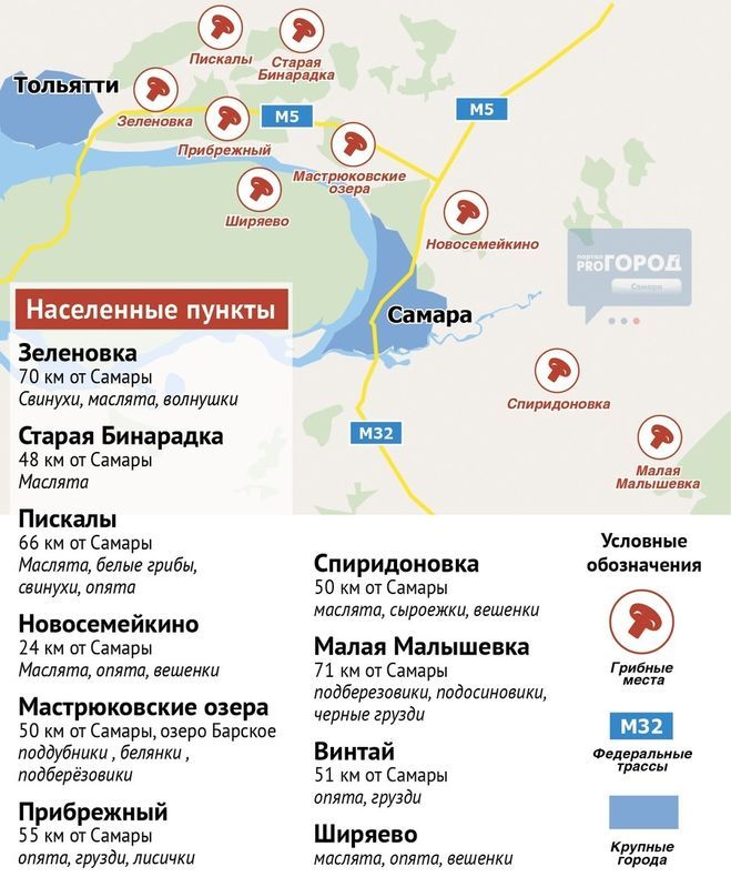 карта грибных мест Самарской области