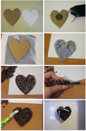 сердце из зерен кофе для магнитика на холодильник своими руками