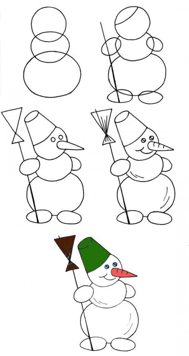 как нарисовать снеговика