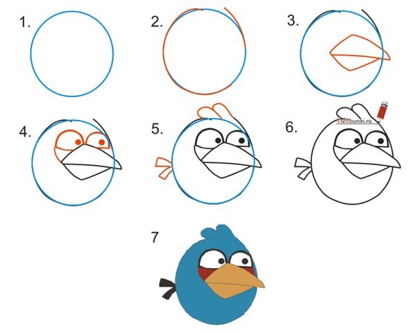 Как нарисовать Синюю птицу из Angry Birds