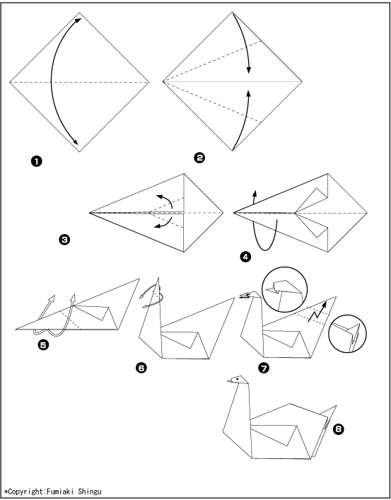 схема оригами лебедь