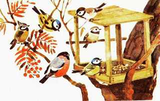 рисунок с птичьей кормушкой