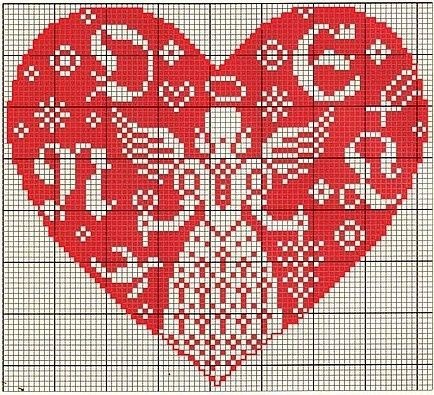 ангел с сердцем вышивка крестиком на день Святого Валентина схема