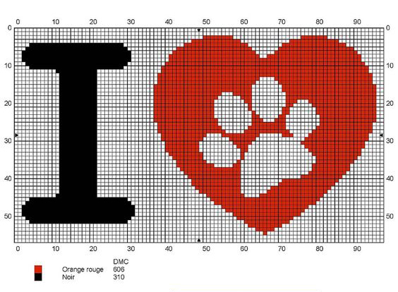 отпечаток собачьего следа и сердце вышивка крестиком схема