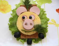 бутерброд в виде поросенка на Новый год 2019 Свиньи