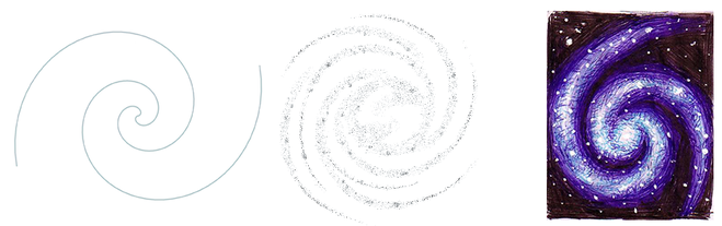 рисунок с галактикой поэтапно