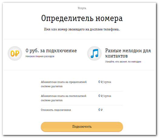 Услуга «Определитель номера» от Билайн